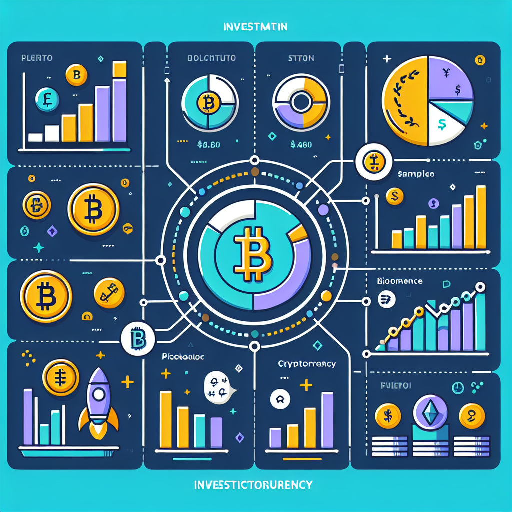 en illustrasjon som viser en diversifisert investeringsportefølje inkludert kryptovaluta, i en brukervennlig og engasjerende stil